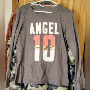 PINK Victoria's Secret Gray and White Long Sleeve Tee